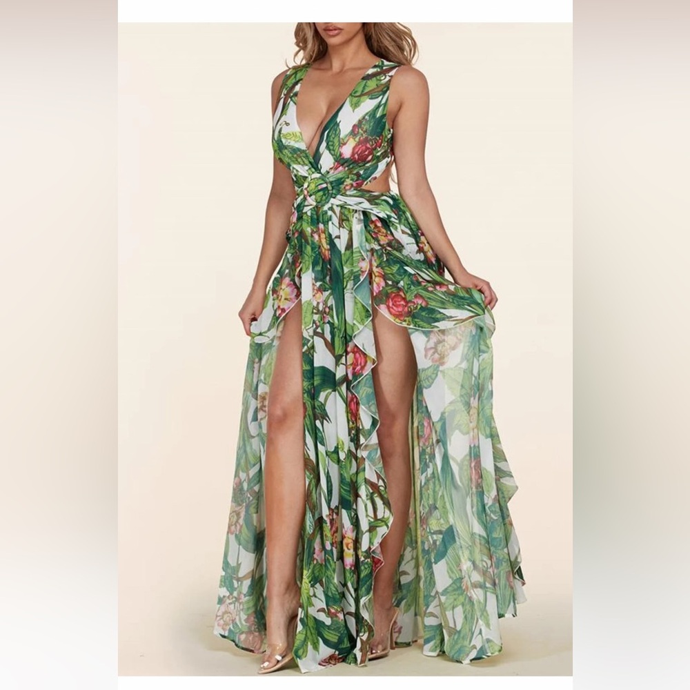 NWT $98 Cutout sides high slit maxi dress coverup